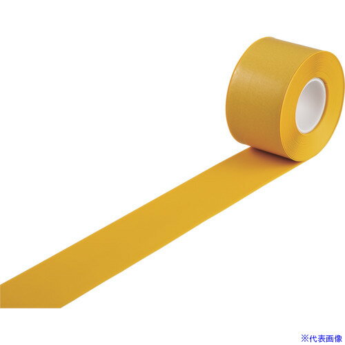 ■緑十字 高耐久ラインテープ 黄 JU-1010Y 100mm幅×10m 両端テーパー構造 屋内用 403083(1216552)