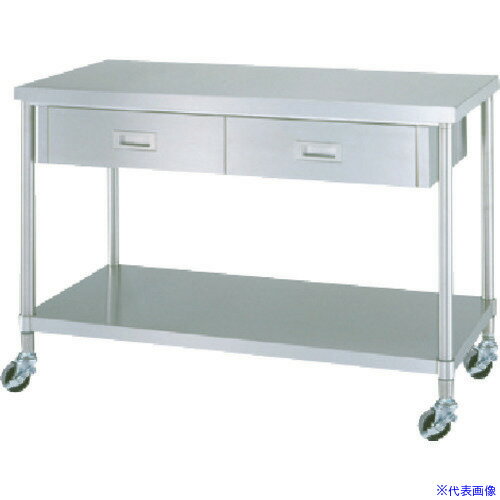 シンコー ステンレス(SUS430)作業台片面引出付ベタ板棚キャスター付