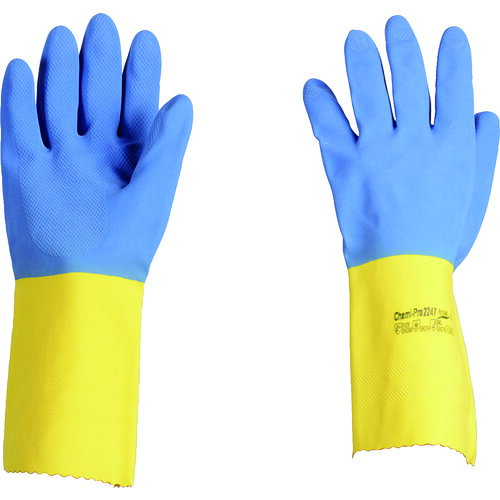 オレンジブック トラスコ中山　TRUSCOAnsell 耐薬品手袋 アルファテック 87‐224 Lサイズ 〔品番:872249〕[ 注番:1258906]特長●JIS T 8116適合品です。●天然ゴムにネオプレンゴムをブレンドし、広範囲の化学物質に対する保護性能を持たせました。●塩類や洗剤に対し、特に高い耐性を持ちます。●油の付着した物や濡れている物など、すべりやすい物の取扱いに力を発揮します。用途●研究施設での検査、化学薬品取り扱い、塗装作業など。仕様●色：ブルー/イエロー●サイズ：L●全長(cm)：32.5●手のひら周り(cm)：22.0●中指長さ(cm)：9.0●厚さ(mm)：0.68●EN374規格：メタノール、水酸化ナトリウム(苛性ソーダ)40%、硫酸(96%)仕様2●EN388:2016規格：耐摩耗レベル2、耐切創レベル1、耐引裂レベル2、耐突刺レベル0、EN ISO耐切創レベルA●ASTM F 739(JIS T 8116)試験データあり●AQL(合格品質水準)：0.65●EN ISO 374-5 VIRUS規格品（抗ウイルス性能）材質/仕上●表：天然ゴム、ネオプレンゴム●裏：綿（吹付け加工）セット内容/付属品注意原産国（名称）マレーシアJANコード9310201022451本体質量115gオレンジブック トラスコ中山　TRUSCOAnsell 耐薬品手袋 アルファテック 87‐224 Lサイズ 〔品番:872249〕[注番:1258906][本体質量：115g]《包装時基本サイズ：260×145×30》〔包装時質量：115g〕分類》保護具》作業手袋》耐薬品・耐溶剤手袋☆納期情報：仕入れ先通常在庫品 (欠品の場合有り)