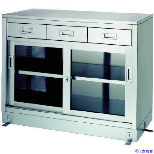 ■シンコー ステンレス保管庫 一段式ベース付 LDG型 (引出・ガラス戸) 1800×450×950 LDG18045(1294173)[法人・事業所限定][外直送元]