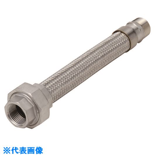 オレンジブック トラスコ中山　TRUSCONFK ユニオン・ニップル式フレキシブルホース 継手SUS304(ALLSUS304) 10A×1100L 〔品番:NK1900SUS30410A1100L〕[ 注番:1341359]特長●オスネジ×メスネジの組合せです。●簡単に配管できます。●継手部ステンレスで錆びにくく、耐久性に優れています。用途●配管誤差吸収・変位吸収。●各種工場のSUS配管。仕様●呼び径A：10●呼び径B：3/8●全長(mm)：1100●最高使用圧力(MPa)：1.0●使用温度範囲(℃)：-40〜200●接続方式：ねじ込み●適合流体：水・空気・油・ガス(腐食性流体を除く)仕様2材質/仕上●フレキ部:ステンレス(SUS304)　●継手部:ステンレス(SUS304/SCS13)セット内容/付属品注意原産国（名称）日本JANコード本体質量0.6kgオレンジブック トラスコ中山　TRUSCONFK ユニオン・ニップル式フレキシブルホース 継手SUS304(ALLSUS304) 10A×1100L 〔品番:NK1900SUS30410A1100L〕[注番:1341359][本体質量：0.6kg]《包装時基本サイズ：1100×37×37》〔包装時質量：1kg〕分類》工事・照明用品》管工機材》フレキシブルメタルホース☆納期情報：メーカー取り寄品（弊社より発送）