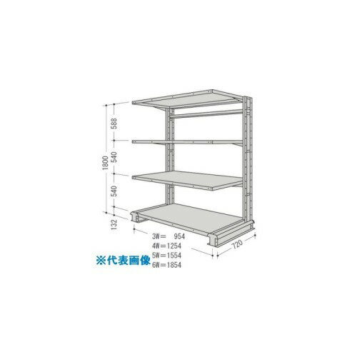 Rakuten - ■NF スチール製軽中量ボルトレス棚 キャンチラック単式1連 間口1854×奥行720×高さ1800mm 4段 CR66LS4(1363455)[送料別途お見積り][法人限定][外直送]