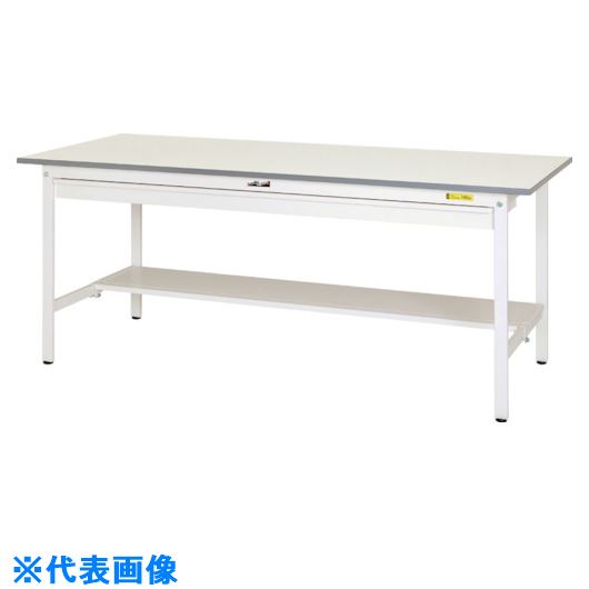 Office - ■ヤマテック 軽量作業台 ワークテーブル150シリーズ 固定式 ワイド引出し・半面棚板付 W1800×D750×H740mm シルキーホワイト SUP1875WTWW(1398351)[法人限定][外直送元]