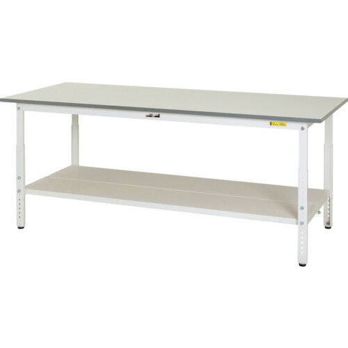 オレンジブック トラスコ中山　TRUSCOヤマテック 軽量作業台 ワークテーブル150シリーズ 高さ調整タイプ 全面棚付 低圧メラミン天板 W1200×D750×H600〜900mm シルキーホワイト 〔品番:SUPA1275TTWW〕[ 注番:1398993]特長●高さが調整できるので、使いやすい高さにセットできます。●25mmピッチで高さ調整が調整が可能です。●棚板は工具などの置き場所に便利です。●足元に取り付けられる収納や保管に便利な全面棚板付きです。収納・保管スペースを広く確保することができます。●独自構造により少ないボルトで組立しやすく、かつ横揺れを防止します。●樹脂製アジャスターを標準装備！手回しで簡単に床レベルが調整でき、作業台を水平に保ちます。用途●軽作業用。●電子機器、半導体・電子部品、精密部品の組立・検査用台として。●工程の多い製造工場や倉庫、物流現場での用途に合わせた軽作業台用として。仕様●天板材質：低圧メラミン化粧板●間口(mm)：1200●奥行(mm)：750●高さ(mm)：600〜900●均等荷重(kg)：150●天板色：シルキーホワイト●天板エッジ色：グレー●アジャスターねじサイズ：M12×P1.75●キャスター：なし(別途オプション)●半面棚板：2枚付（半面棚板2枚使用で全面棚板）●半面棚板耐荷重(kg)：均等50●総耐荷重(kg/台)：150仕様2●色：シルキーホワイト●高さ調整ピッチ(mm)：25材質/仕上●天板：低圧メラミン化粧板●脚部：スチールセット内容/付属品注意●本体、脚にスリット穴がありませんのでオプション品の中間棚板は取り付けられません。●天板間口600mmにはオプション品のキャビネットは取り付けできません。●天板奥行450mmにはオプション品のワイド引き出しは取り付けできません。原産国（名称）日本JANコード4573581452774本体質量35.6kgオレンジブック トラスコ中山　TRUSCOヤマテック 軽量作業台 ワークテーブル150シリーズ 高さ調整タイプ 全面棚付 低圧メラミン天板 W1200×D750×H600〜900mm シルキーホワイト 〔品番:SUPA1275TTWW〕[注番:1398993][本体質量：35.6kg]分類》物流・保管用品》作業台》一般作業台☆納期情報：メーカー直送品（送料元払い）【法人限定＝会社名ご記入お願い致します。】 ※北海道・沖縄・離島は運賃別途商品も含む