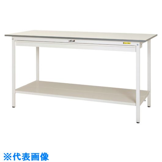 オレンジブック トラスコ中山　TRUSCOヤマテック 軽量作業台 ワークテーブル150シリーズ 固定式 ワイド引出し・全面棚板付 W1200×D750×H950mm シルキーホワイト 〔品番:SUPH1275WTTWW〕[ 注番:14001...