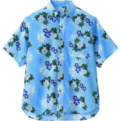 ■アイトス ボタンダウンアロハシャツ(カジーマ)(男女兼用) サックス 3S 561100073S(1430070)[送料別途お見積り][法人限定][掲外取寄]
