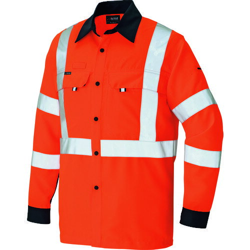 ■アイトス 長袖シャツ(男女兼用) ハイパーオレンジ×ネイビー 6L 27350936L(1431391)[送料別途見積り][法人・事業所限定][掲外取寄]