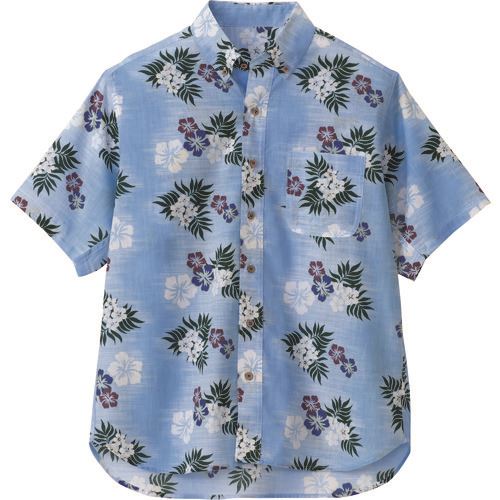 ■アイトス ボタンダウンアロハシャツ(カジーマ)(男女兼用) サックス LL 56110007LL(1438119)[送料別途見積り][法人・事業所限定][掲外取寄]