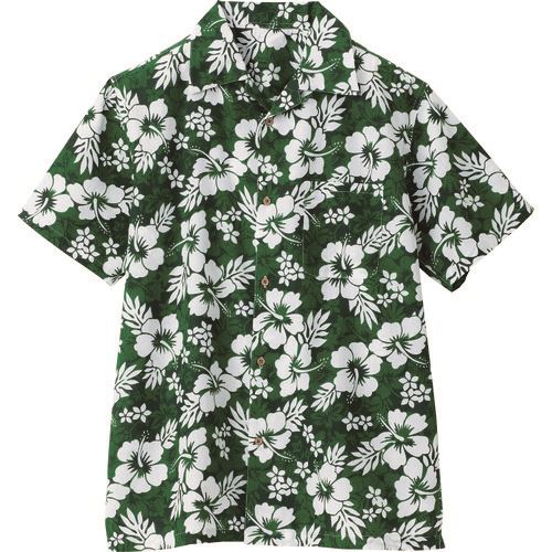 ■アイトス アロハシャツ(ハイビスカス)(男女兼用) グリーン L 56102015L(1439679)[送料別途見積り][法人・事業所限定][掲外取寄]