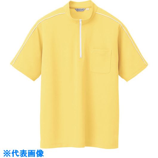 ■アイトス 半袖クイックドライジップシャツ(男女兼用) イエロー M CL3000042M(1444370)[送料別途見積り][法人・事業所限定][掲外取寄]