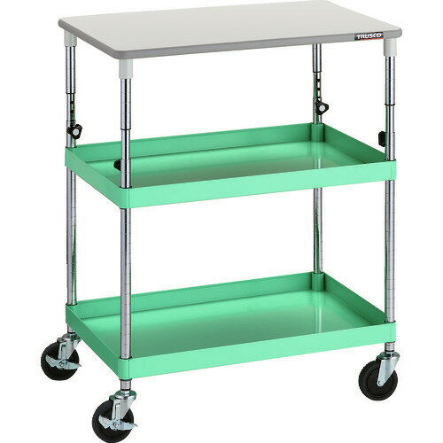 ■TRUSCO ツールワゴン フェニックスワゴン 省音 750X500XH880〜1130 天板付 ヤンググリーン PEWA972TYG(1497653)