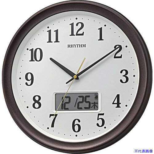 オレンジブック トラスコ中山　TRUSCORHYTHM 電波 壁掛け時計 温湿度計付き カレンダー付 連続秒針 ブラウン φ325x50 〔品番:8FYA02SR06〕[ 注番:1578323]特長●1つの液晶で、カレンダー表示と温度湿度表...