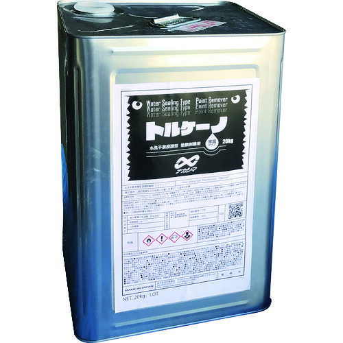 オレンジブック トラスコ中山　TRUSCOナカシマ NS水洗不要浸漬タイプ塗膜剥離剤 トルケーノ 〔品番:NST000003〕[ 注番:1829803]特長●コスト軽減：常温浸漬で使用可能なので、加温作業の手間不要でコストが削減できる●速い：ワックスや界面活性剤を使用していないので、水洗不要です。●はくり後すぐに使用可能。●安全：水張りタイプなので、蒸発の心配が不要です。●継足の手間が省ける。●安心：アルカリ性なので、サビの心配がない。●便利：「一晩はくり」ほぼ16時間前後ではくりできるので、大幅に作業効率UPします。用途●冶具等の塗膜のはくり仕様●一斗缶(20kg)から槽へ建浴して頂き、別途水を約3cmの層になる様に追加投入して下さい。剥離剤比重が1.3、水の比重が1.0となりますので、水とトルケーノが綺麗に分離します。●塗装治具等を槽に入れ一定時間放置(一晩・24時間等)後、治具等を引上げて綺麗に剥離できていれば、乾燥後、そのままラインに懸架できます。(※剥離後、洗浄用シンナー等にて拭き上げて頂ければ、乾燥も表面状態も綺麗に仕上がります。)●沈殿した塗膜カスや持出しによって目減りした分を補充してやるだけで、継続して使用できます。(剥離剤は用の無くなった沈殿塗膜カスにも攻撃を加えますので、細目に塗膜カス除去を行うことをお勧めします。)仕様2●性状●形　状：液体●色　　：無色透明●ph　：約114●比　重：約1.3●臭　い：僅かなアミン臭材質/仕上セット内容/付属品注意●○使用しない間は剥離槽に「蓋」をしてください。●（塵埃や異物・雨水・人的障害の回避等）●○定期的に、約30メッシュの金網などを使い、沈殿塗膜カスを除去してください。●○水を常に約3cm（多過ぎず少な過ぎない）に保ってください。●○夏場と冬場では倍くらい剥離時間が異なり、大凡夏場は冬場の約半分の時間で剥離できます。原産国（名称）日本JANコード本体質量20kgオレンジブック トラスコ中山　TRUSCOナカシマ NS水洗不要浸漬タイプ塗膜剥離剤 トルケーノ 〔品番:NST000003〕[注番:1829803][本体質量：20kg]《包装時基本サイズ：250×250×360》〔包装時質量：20kg〕分類》化学製品》化学製品》はがし剤☆納期情報：オレンジブック掲載以外でメーカー直送品【法人限定＝会社名ご記入お願い致します。】