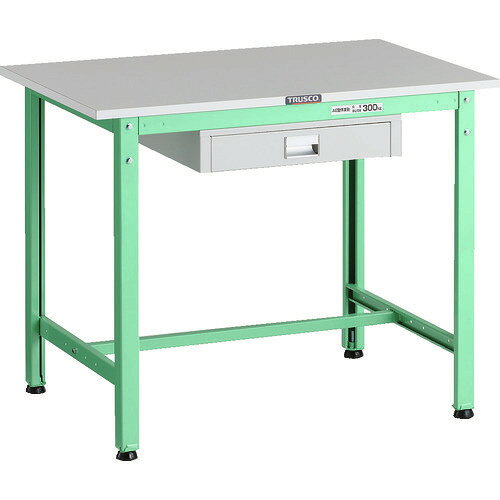 ■TRUSCO 軽荷重作業台(300kg)AE型 900X600XH740 薄型1段引出し付 ヤンググリーン色 RAE0960UDC1YG(1833827)[法人限定][直送元]