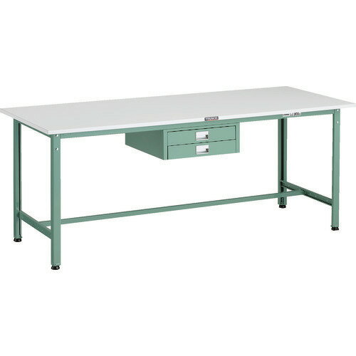 ■TRUSCO 軽荷重作業台(300kg)AE型 1800X750XH740 薄型2段引出し付 グリーン色 AE1800UDC2(1833852)[法人限定][直送元]