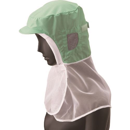 ■サンペックス ロングフード 衛生帽子 グリーン F DC5215(2046598)[送料別途お見積り][法人限定][掲外..