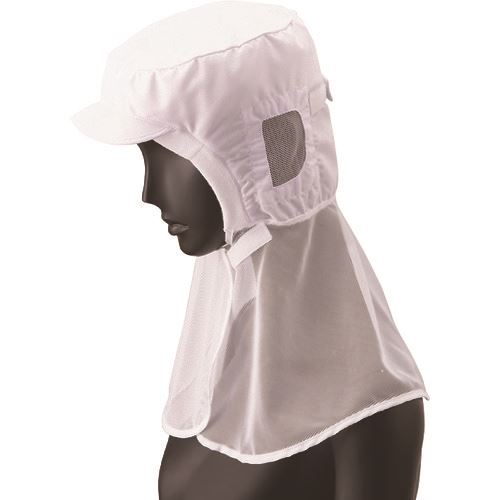 ■サンペックス ロングフード 衛生帽子 ホワイト L DC5183L(2046628)[送料別途お見積り][法人限定][掲外..