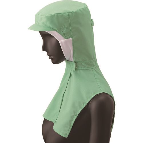 ■サンペックス ロングフード 衛生帽子 グリーン M DC5236M(2046640)[送料別途お見積り][法人限定][掲外..