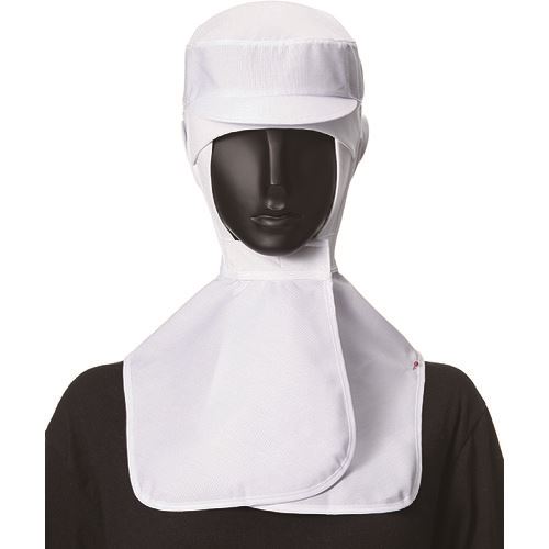 ■サンペックス ロングフード 衛生帽子 ホワイト LL DC5255LL(2048172)[送料別途お見積り][法人限定][掲..