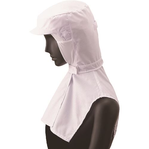 ■サンペックス ロングフード 衛生帽子 ホワイト L DC5234L(2049716)[送料別途お見積り][法人限定][掲外..