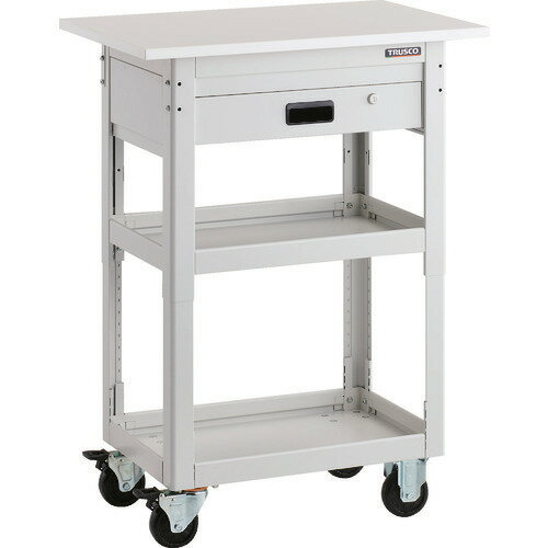■TRUSCO ツールワゴン ドルフィン 高さ調節式 天板付 750X500 1段引出 ホワイト DLWSA963TVW(2064206)