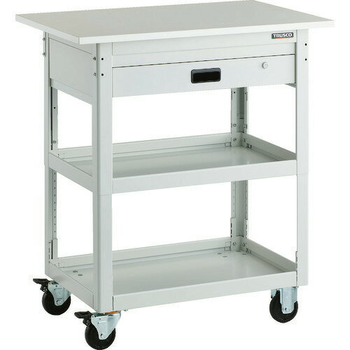 ■TRUSCO ツールワゴン ドルフィン 高さ調節式 天板付 900X600 1段引出 ホワイト DLWSA973TVW(2064208)