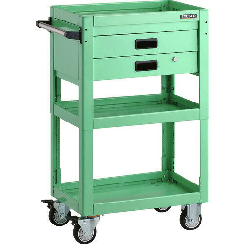 ■TRUSCO ツールワゴン ドルフィン 高さ調節式 600X400 2段引出 ヤンググリーン ウレタン車輪 DLWSA963XUYG(2064227)