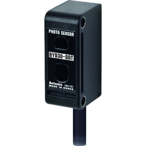 オレンジブック トラスコ中山　TRUSCOオートニクス 小型光電センサ 〔品番:BYD30DDT〕[ 注番:2079965]特長●小型で狭いスペースに設置可能です。●過電流保護回路、電源逆接続保護回路を内蔵しています。用途●製品移動ラインの製品検出に。仕様●検出方式：限定距離反射形●検出距離(m)：0.03●出力形式：NPNオープンコレクタ出力●長さ(mm)：18●幅(mm)：12.4●高さ(mm)：32●コード長さ(m)：2●保護等級：IP64(IEC規格)仕様2●検出物体：不透明、半透明●電源電圧：DC12-24V●消費電流：35mA以下●表示灯：赤色LED動作表示●動作モード：ライトオン固定●感度調節固定式●CE●検出方式：限定距離反射形材質/仕上●ケース：ABS　検出面：アクリル　ブラケット：SPCC　ボルト：SCM　ナット：SCMセット内容/付属品注意原産国（名称）ベトナムJANコード本体質量38gオレンジブック トラスコ中山　TRUSCOオートニクス 小型光電センサ 〔品番:BYD30DDT〕[注番:2079965][本体質量：38g]分類》電子機器》電気・電子部品》センサー☆納期情報：メーカー直送品【法人限定＝会社名ご記入お願い致します。】