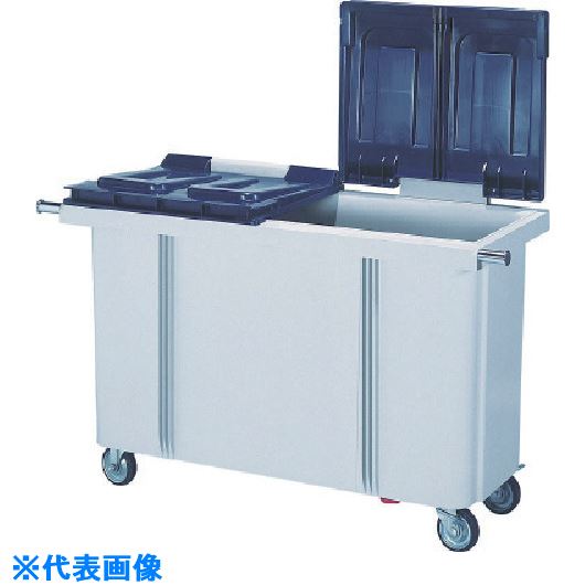 ■サンコー 大型反転式コンテナー(ごみ箱) 645000 SCB500(フタ・キャスター・持手付)グレー/ブルー SCB500GLLBL(2162119)[送料...
