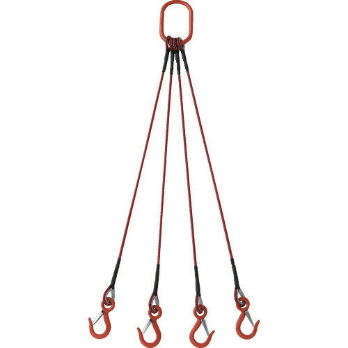 オレンジブック トラスコ中山　TRUSCOTRUSCO 4本吊玉掛ワイヤロープスリング(カラー被覆付)アルミロックタイプ 赤透明1.5M 収縮カバー付 〔品番:TWSP4P6S1.5WT〕[ 注番:2167103]特長●樹脂製のカラー被覆付きのため、太さや使用荷重が一目でわかります。●JIS規格適合品のワイヤロープを使用しています。●「労働安全衛生規則第475条」及び「クレーン等安全規則第219条」に規程された方法にのっとり加工している商品です。●端末を特殊スリーブにて圧着加工しており、加工部分のトゲがなく、安全に作業して頂けます。●対象物に極力傷をつけたくない場面などでは、スリーブ部分を収縮チューブで保護したタイプ（収縮チューブ保護カバー付きタイプ）をご使用ください。●カシメ部分を収縮チューブで保護をしています。用途●工事現場や各種工場内での玉掛作業・固縛作業に。仕様●全長(m)：1.5●スリング径(mm)：6●タイプ：4本吊り●被覆色：赤透明●安全使用荷重4本吊り(t)：吊り角度60度以内 0.76●外径(mm)：8●ワイヤ径(mm)：6仕様2●アルミロックタイプ●JIS規格(JIS　G3525)ワイヤロープ使用材質/仕上●ロープ：炭素鋼●芯：麻芯●スリーブ：アルミ合金●シンブル：Q235（SS400相当）表面ドブメッキセット内容/付属品注意●提供不可：chemSHERPA、SDS、ミルシート原産国（名称）日本JANコード4989999772784本体質量2.9kgオレンジブック トラスコ中山　TRUSCOTRUSCO 4本吊玉掛ワイヤロープスリング(カラー被覆付)アルミロックタイプ 赤透明1.5M 収縮カバー付 〔品番:TWSP4P6S1.5WT〕[注番:2167103][本体質量：2.9kg]分類》荷役用品》吊りクランプ・スリング・荷締機》ワイヤロープスリング☆納期情報：メーカー取り寄品（弊社より発送）