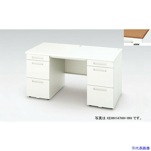 ■NAIKI 両袖デスク(ロングストローク XEHH型/天板:ミディアムウォールナット 本体:クリアーホワイト/W1..