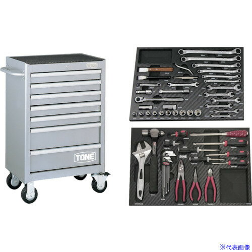 ■TONE 整備用工具セット ツールキャビネットセット シルバー 間口676×奥行459×高さ995mm 差込角12.7mm TCA412SV(2304601)[法人限定][外直送元]