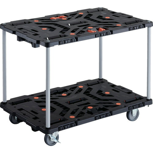 オレンジブック トラスコ中山　TRUSCOTRUSCO 連結式樹脂製2段台車 ビートル 900X600 自在3輪 内2輪ストッパー付 とめたろう付 ハンドルなし 〔品番:BT920J3S2E100T〕[ 注番:2360466]特長●メッシュ構造の採用で、軽量で移動が簡単です。●縦・横方向に連結が可能です。●エラストマー樹脂車輪の採用でタイヤ痕がつくのを軽減します。●薬品や溶剤にも侵されにくく耐久性に優れています。●滑り止めゴム：700タイプ（6個付）900タイプ（8個付）●ボルトレスキャスターで交換が容易です。用途●運送業、工場内の作業。●店舗や倉庫内での運搬作業。仕様●均等荷重(kg)：250●色：ブラック●長さ(mm)：900●幅(mm)：600●高さ(mm)：150●全高(mm)：700●キャスター径(mm)：100●組立目安：2人30分仕様2●組立式●自在キャスター3個（内2輪ストッパー付）、固定キャスター2個●2段式タイプ●上段均等荷重：40kg●下段均等荷重：210kg●ハンドルなし●とめたろう1セット付材質/仕上●荷台:再生ポリプロピレン（PP）再生材100%●キャスター金具:スチール（三価クロムメッキ）●ホイール:ポリプロピレン(PP)●車輪:エラストマー樹脂セット内容/付属品注意●固定2自在3キャスター仕様では縦並び連結ができません。（横並び連結のみ可能です。）●運搬専用です。荷物の保管目的で使用しないでください。原産国（名称）日本JANコード4550414024711本体質量13.3kgオレンジブック トラスコ中山　TRUSCOTRUSCO 連結式樹脂製2段台車 ビートル 900X600 自在3輪 内2輪ストッパー付 とめたろう付 ハンドルなし 〔品番:BT920J3S2E100T〕[注番:2360466][本体質量：13.3kg]分類》搬送機器》運搬台車》平台車☆納期情報：仕入れ先通常在庫品 (欠品の場合有り)
