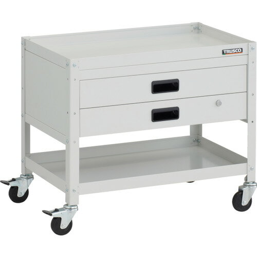 ■TRUSCO ツールワゴン ラビットワゴン 700X450XH600 2段 2段引出付 ゴム車輪 ホワイト RBW672XW(2466353)