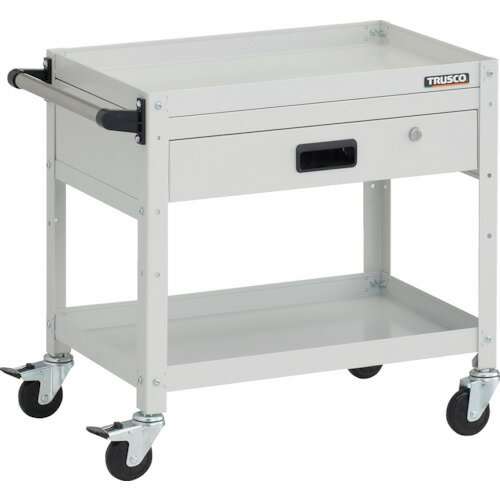 ■TRUSCO ツールワゴン ラビットワゴン 600X400XH600 2段 1段引出 ハンドル付 ゴム車輪 ホワイト RBW662VHW(2466364)