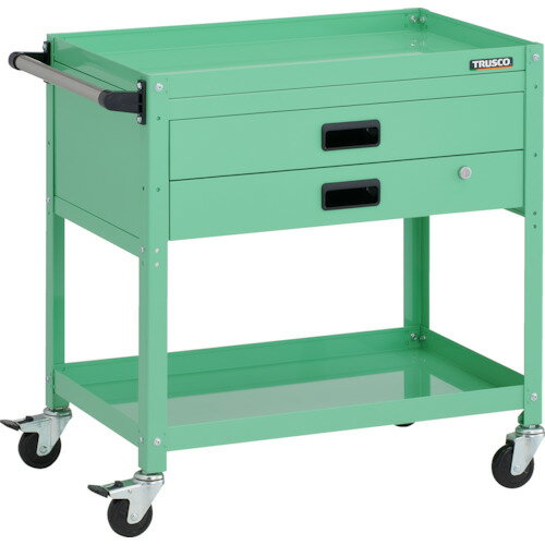 ■TRUSCO ツールワゴン ラビットワゴン 700X450XH740 2段 2段引出付 ハンドル付 ゴム車輪 ヤンググリー..