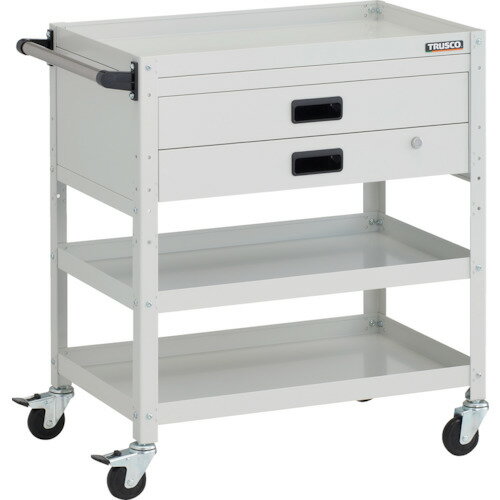 ■TRUSCO ツールワゴン ラビットワゴン 700X450XH810 3段 2段引出付 ハンドル付 ゴム車輪 ホワイト RBW8..