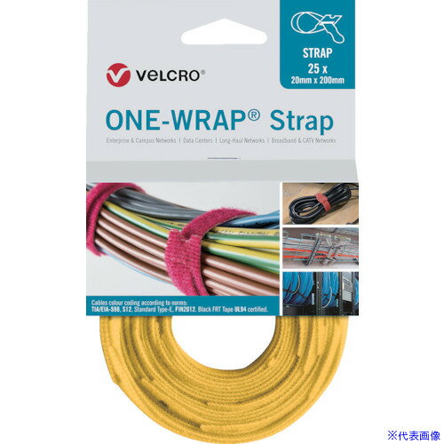 ■Velcro ヴェルクロ［［R上］］ ONE-WRAP［［R上］］ ストラップ 幅25mm×長さ300mm 黄 (25本1巻き) VELOW64804(2503642)