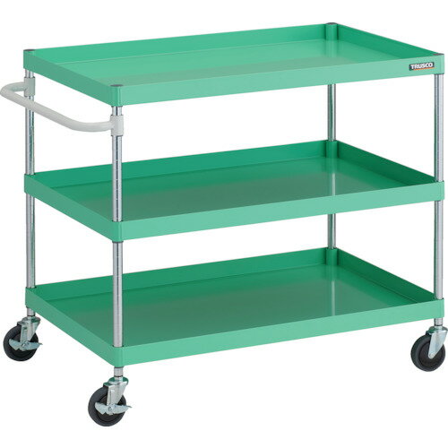 ■TRUSCO ツールワゴン フェニックスワゴン 抗ウィルスハンドル 省音 1000X650XH880 3段 ヤンググリーン..