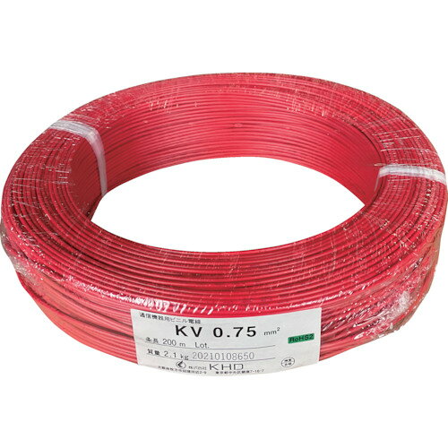 オレンジブック トラスコ中山　TRUSCOKHD KV0.75 赤 200m 〔品番:KV0.75SQ01200M〕[ 注番:2580645]特長●可とう性、加工性に優れています。用途●電子・通信機器用の内部配線に。仕様●芯数：1●仕上がり外径(mm)：2.1●色：赤●長さ(m)：200●定格電圧(V)：300●全長(m)：200●サイズ(SQ)：0.75仕様2●JIS C3368規格品●構成：30本/0.18mm(A)(素線数/素線径)●絶縁体厚さ(mm)：0.5●導体抵抗(20℃)：24.4Ω/km以下●定格温度：60℃●難燃性：60℃傾斜難燃●絶縁材：PVC材質/仕上セット内容/付属品注意原産国（名称）日本JANコード本体質量2.2kgオレンジブック トラスコ中山　TRUSCOKHD KV0.75 赤 200m 〔品番:KV0.75SQ01200M〕[注番:2580645][本体質量：2.2kg]《包装時基本サイズ：230×230×45》〔包装時質量：2kg〕分類》電子機器》電気・電子部品》ケーブル☆納期情報：メーカー取り寄品（弊社より発送）