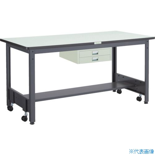 ■TRUSCO 中荷重作業台(500kg)CFW型 1800X900XH740 薄型2段引出付 ダークグレー色 CFWP1890UDC2(2779951)[法人限定][外直送元]