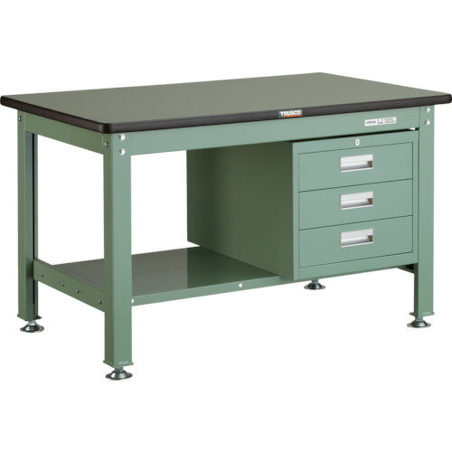 ■TRUSCO 中荷重作業台(1200kg)HW型 1200X750XH740 3段引出付 グリーン色 緑 RHW1200D3(GN)(2782936)[法..