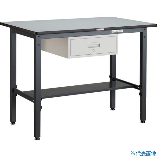 ■TRUSCO 軽荷重作業台高さ調節式(250kg)AWM型 1200X750XH700〜910 1段引出付 ダークグレー色 AWMP1275F1(3015742)[法人限定][直送元] first34-24194164 ファーストFACTORY パッケージ画像