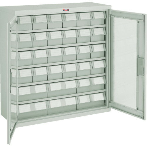 ■TRUSCO コンテナラックケース バンラックケース L型 両開き扉 引出小X24 大X6個 ネオグレー T305LN24S..