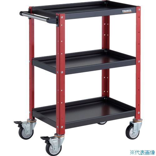 ■TRUSCO ツールワゴン バーディワゴン 600X400XH880 ウレタン車輪 ブラック/レッド BDW963UBKR(3268116)
