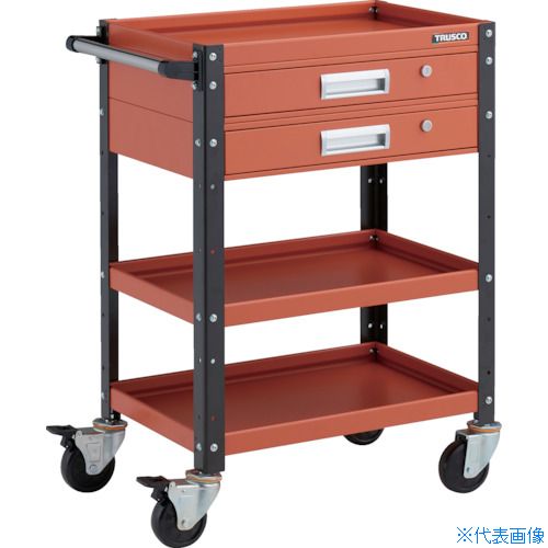 ■TRUSCO ツールワゴン バーディワゴン 600X400 引出2段付 オレンジ/ブラック BDW963V2ORBK(3268119)[送料別途見積り][法人・事業所限定]