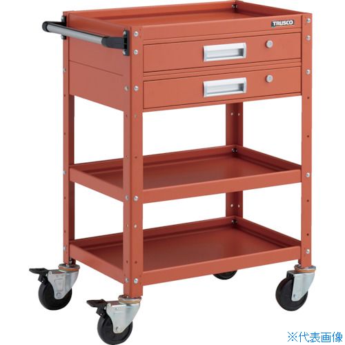 ■TRUSCO ツールワゴン バーディワゴン 600X400 引出2段付 オレンジ BDW963V2OROR(3268121)[送料別途見積り][法人・事業所限定]