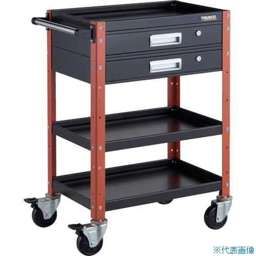 ■TRUSCO ツールワゴン バーディワゴン 600X400 引出2段付 ブラック/オレンジ BDW963V2BKOR(3268127)[送..