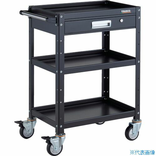 ■TRUSCO ツールワゴン バーディワゴン 600X400 引出付 ウレタン車輪 ブラック BDW963VUBKBK(3268159)