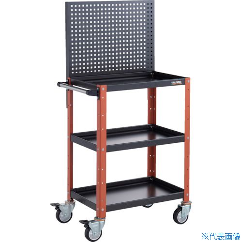 ■TRUSCO ツールワゴン バーディワゴン 上部パンチングパネル付 600X400X1330 ウレタン車輪 ブラック/オ..